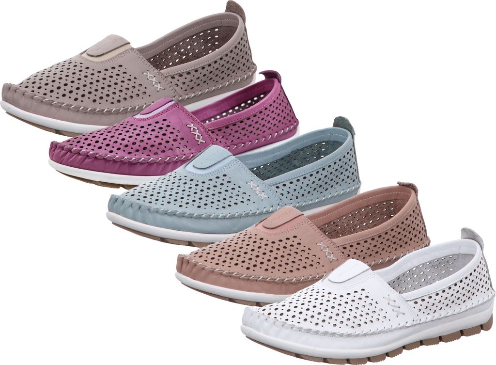 Gemini Damen Slipper Mokassin Leder Ziernaht Perforierung 341451-01, Größe:41 EU, Farbe:Grau