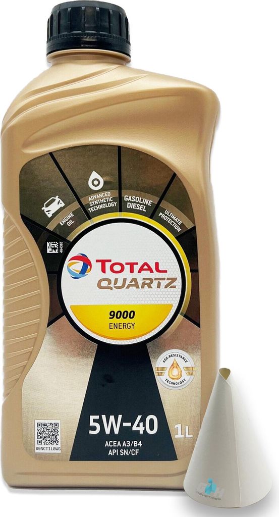 Total Quartz 9000 Energy | 5W-40 | 1 L | MB 229.5 | VW 502.00 / 505.00 | Porsche A40 | mit Trichter