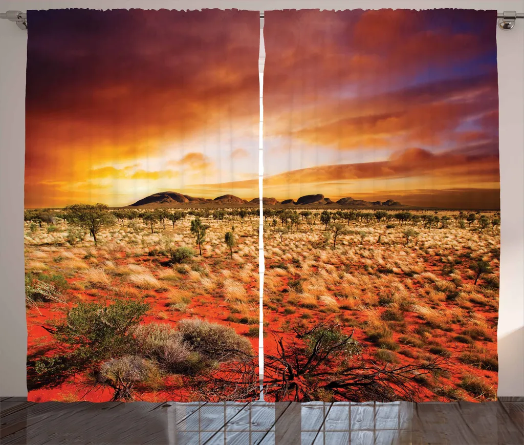 Rideau Rustique 280x225cm Motif Désert Australien Orange Corail