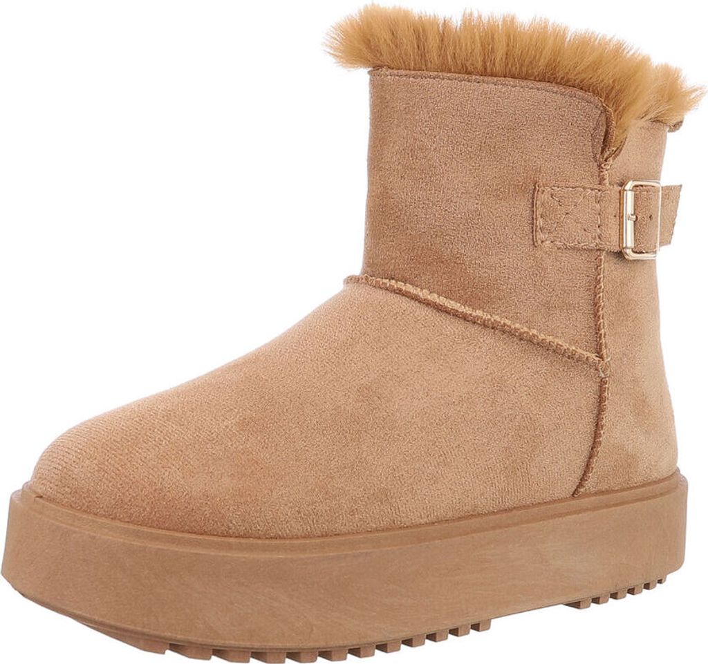 Ital-Design Damen Stiefeletten Plateaustiefeletten Warm gefüttert Wildlederoptik Snowboots 87214472 Camel Gr. 40