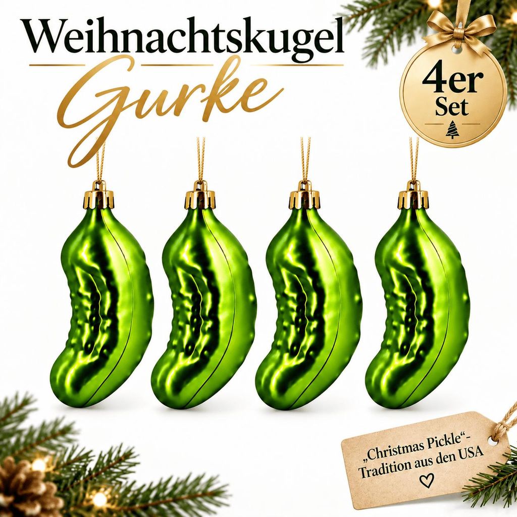 Weihnachtskugel Gurke 4er Set Christbaumschmuck Grün Produktbild 