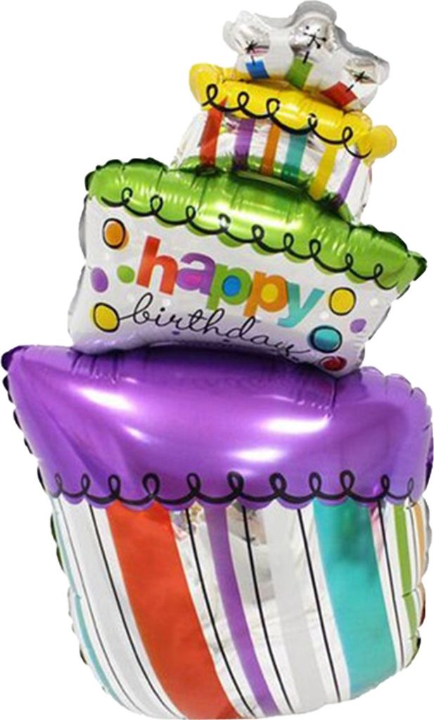 Folienballon Happy Birthday Torte, bunt mit silber, ca. 45 Produktbild 