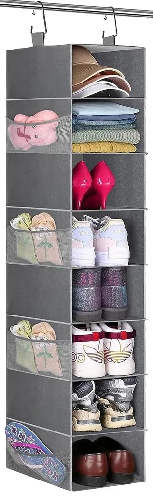 Organiseur d'armoire à 8 compartiments avec poches latérales en maille