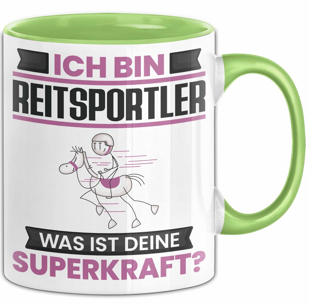 Reitsportler Tasse Geschenk für Reitsportler Geburtstag Lustiger Spruch Kaffee-Becher Was Ist Deine Superkraft (Grün)