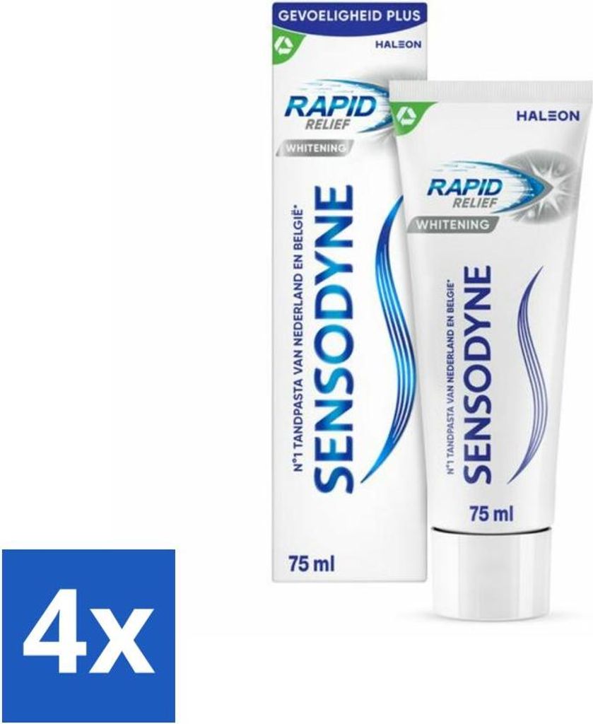 Sensodyne Zahnpasta – Rapid Relief Whitening – Schnelle Linderung von Zahnempfindlichkeit – 75 ml - Vorteilspack - 4 Stücke