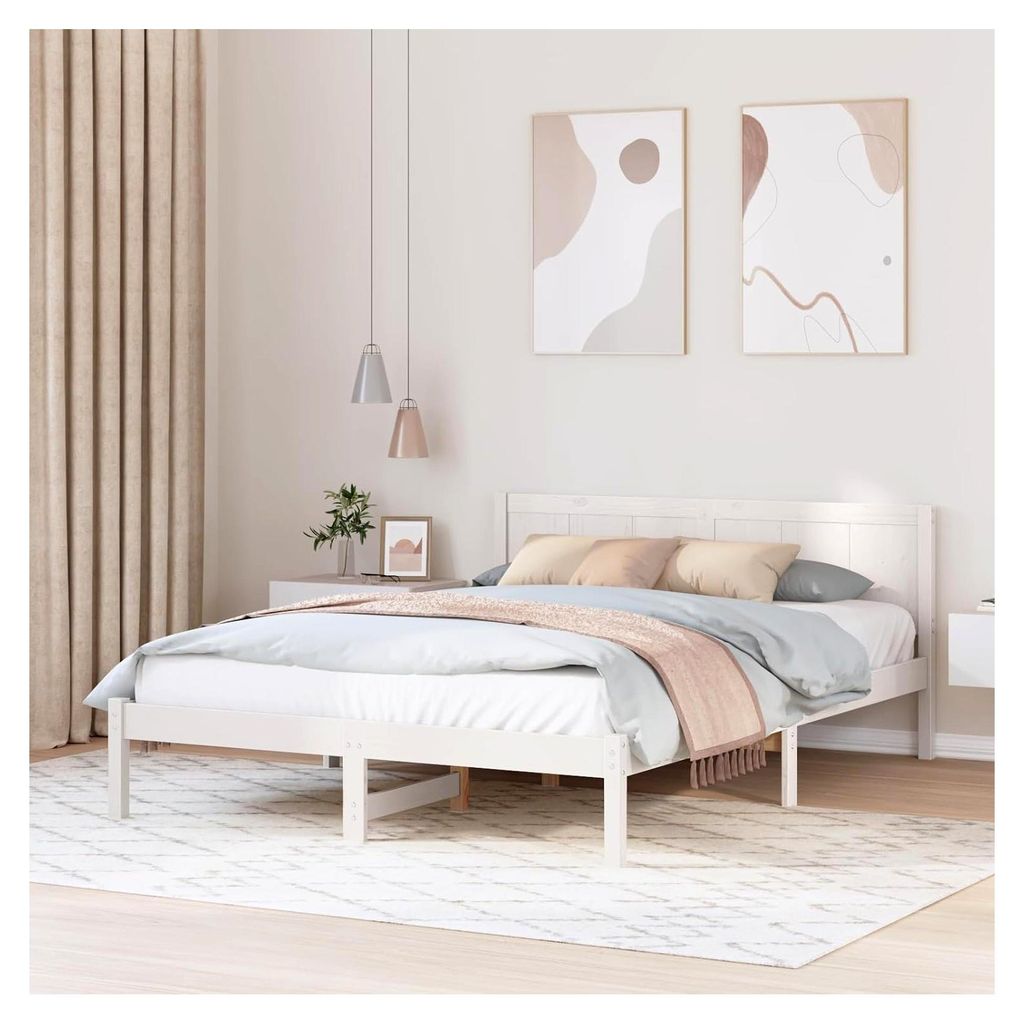 Bettgestell aus massivem Kiefernholz in Weiß, 140 x 200 cm