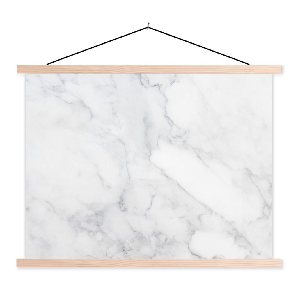 MuchoWow Textilposter Marmor - Weiß - Grau - Luxus - Marmoroptik - Stein 120x90 cm mit holzfarbenen Rahmen - Magnetisch