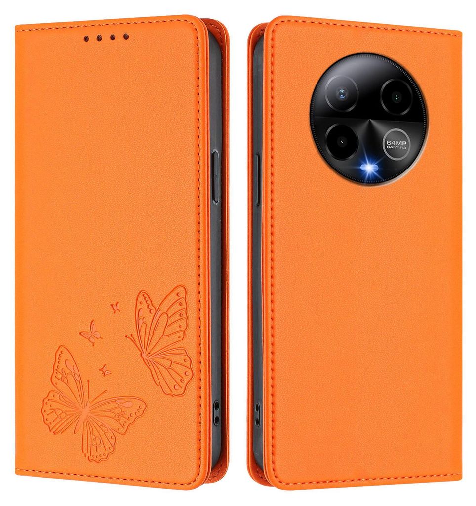 Lederhülle für Bold K50, Schmetterling Prägung Leder Brieftasche Schutzhülle mit Ständer Orange