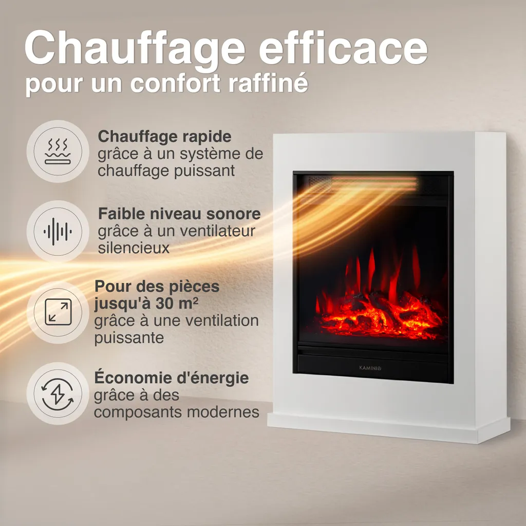 Cheminée électrique avec chauffage et télécommande - Modèle KALLE 3D - 4