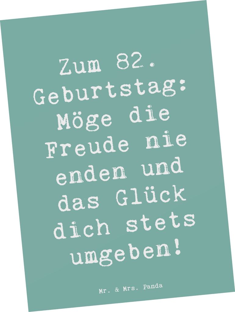 Mr. & Mrs. Panda Postkarte Spruch 82. Geburtstag Freude - Meeresbrise - Geschenk, liebevoll, unvergesslicher Tag, Feier, Happy Birthday, Ansichtska...