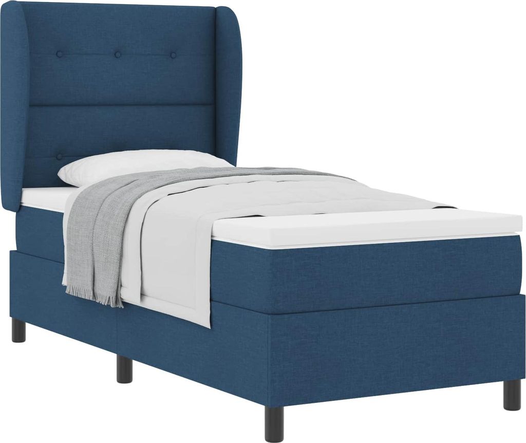 Boxspringbett mit Matratze mit Kopfteil Blau 100 x 200 cm Stoff