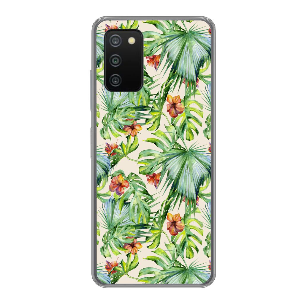 MuchoWow Handyhülle Schutzhülle Hülle für Samsung Galaxy A03s Blume - Blatt - Muster Silikon Softcase Handy Hülle - Schutz
