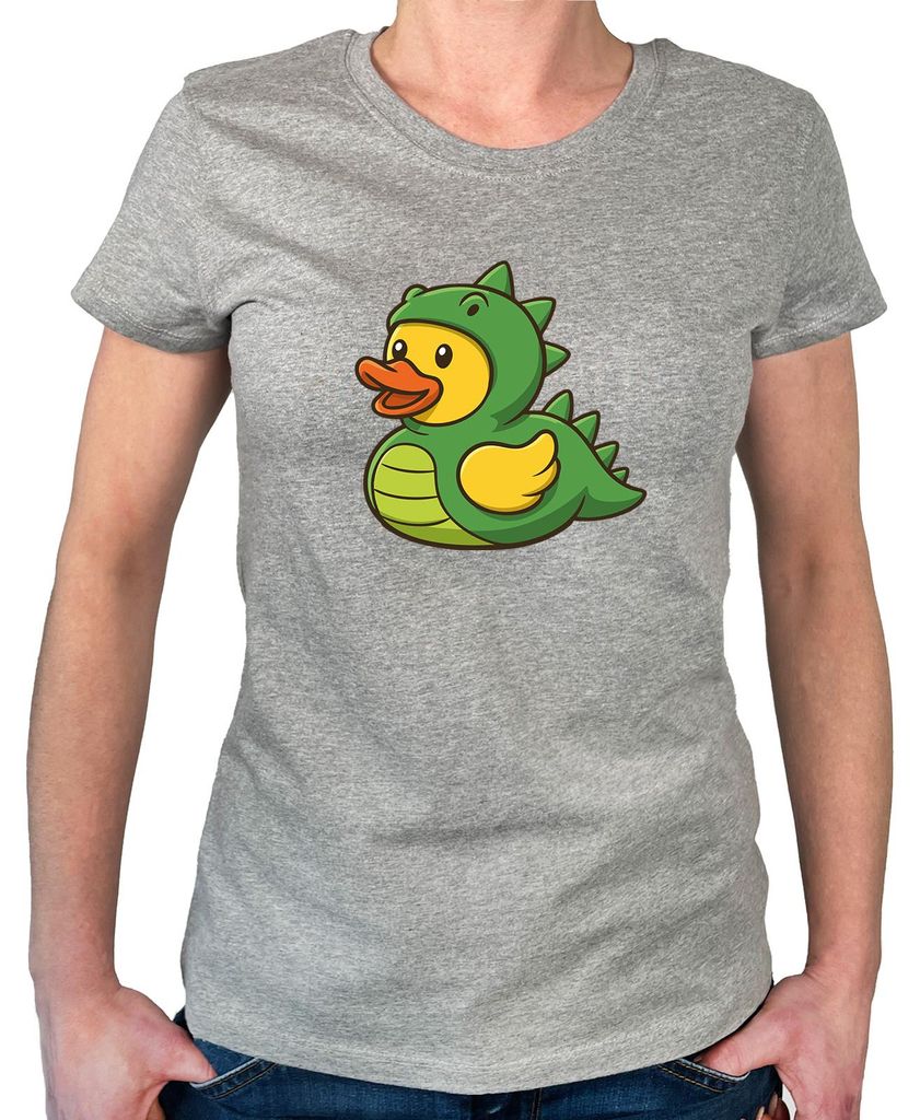 Huuraa Damen T-Shirt Quietscheente Dinosaurier Gummiente Gärtnerin XXL Sport Grey Bio Baumwolle Fairtrade Damenshirt Geschenkidee