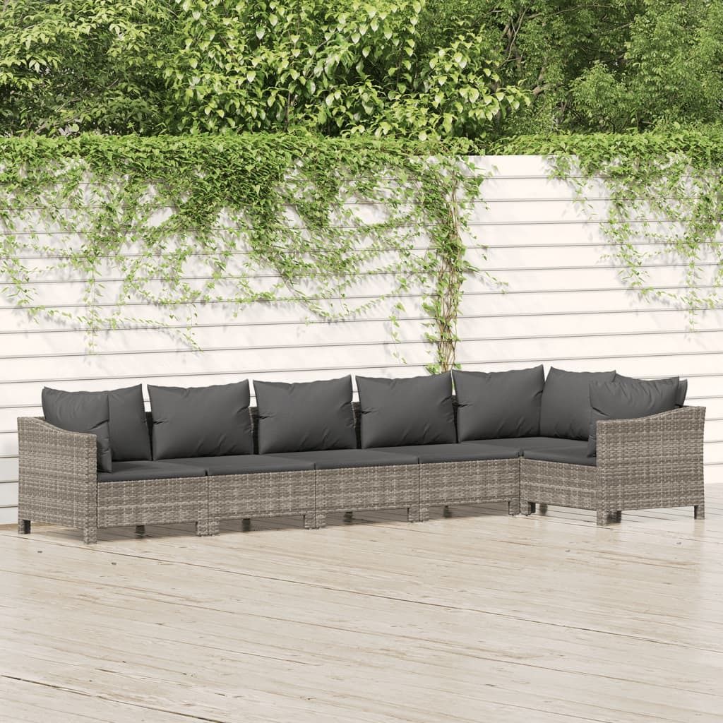 Möbel 6-tlg. Garten-Lounge-Set mit Kissen Grau Poly Rattan - Balkonmöbel 3187276