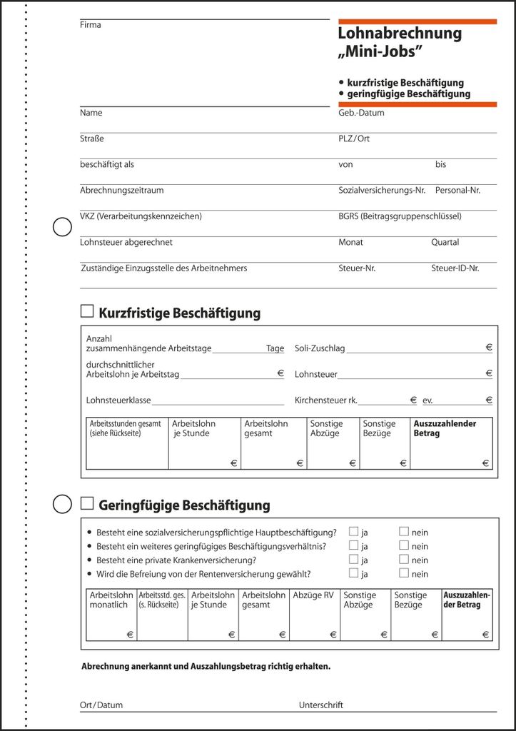 SIGEL LO519 Fiches de salaire "Mini-Jobs" - A5, 50 feuilles Image du produit 