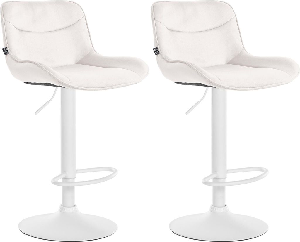 2er Set Barhocker RAGAD - Samt Creme 49x51x85 cm Weiß | Barstuhl Höhenverstellbar Mit Lehne Drehbar Tresenhocker Tresenstuhl Kneipenhocker