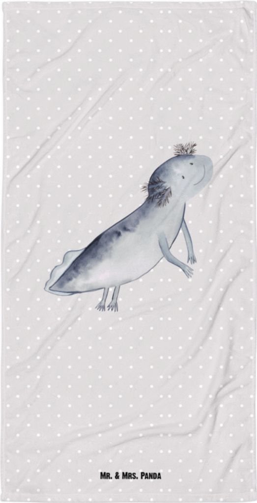 Mr. & Mrs. Panda Handtuch Axolotl Schwimmen - Grau Pastell - Geschenk, Lösungen, glücklich, Optimistisch, Reisehandtuch, Strandlaken, Probleme, D...