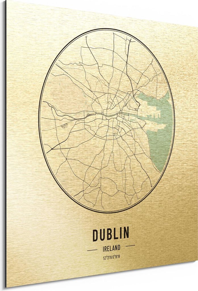 DEQORI Alu-Dibond Bild Gold 30x30 cm 'Stadtplan Dublin' Wandbild Metall dünn Design