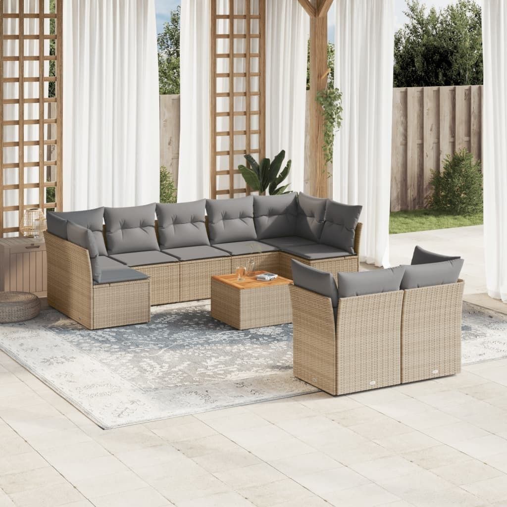 Maison Exclusive - 10-tlg. Garten-Sofagarnitur mit Kissen Beige Poly Rattan