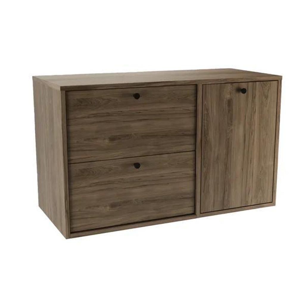 WENA Waschtischunterschrank 100 cm mit Wäschekorb gerade Fronten, Griffe aus Metall in der Farbe Schwarz Belino (Farbe: Walnuss Dunkel)