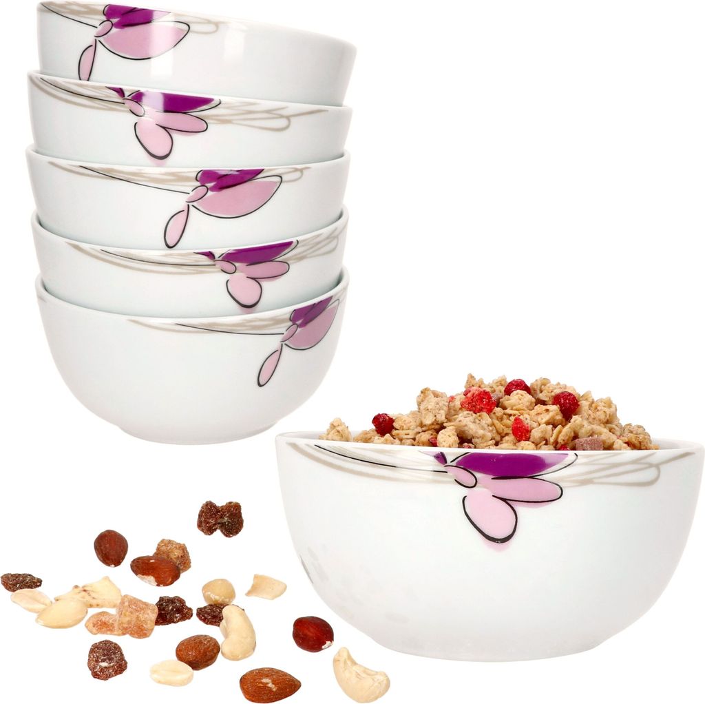 6x Viola Müsli-Schale Ø14,2cm 480ml Porzellan 6 Personen Dessert-Schüssel Bowl