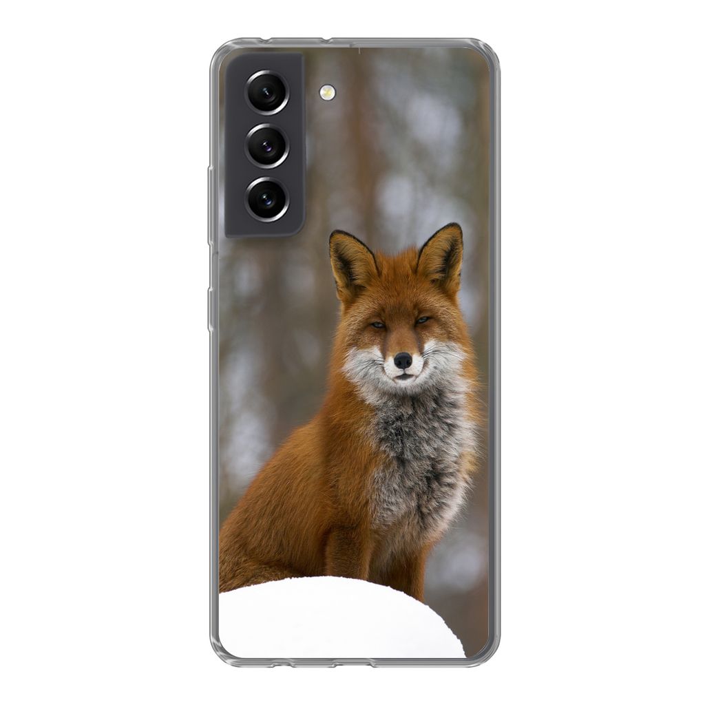 MuchoWow Handyhülle Schutzhülle Hülle für Samsung Galaxy S21 FE Fuchs - Wald - Rot Silikon Softcase Handy Hülle - Mobiltelefonhülle