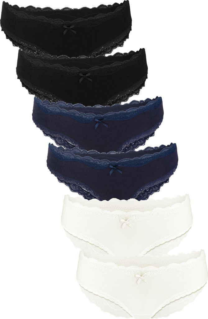 Fabio Farini - 6 Stück Frauen Unterwäsche - Damen Hipster aus Baumwolle im Brazilian-Style mit dezenter Spitze und Schleifchen
