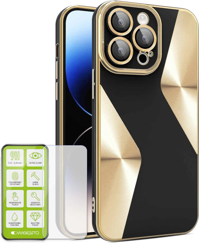 Per Apple iPhone 15 Pro Set di prodotti Silicone elettroplaccato TPU + Custodia protettiva in vetro temperato H9 Accessori Nero
