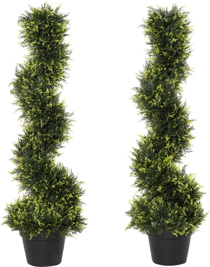 Set de 2 Cèdres Artificiels 90 cm en Spirale avec Pots pour Salon