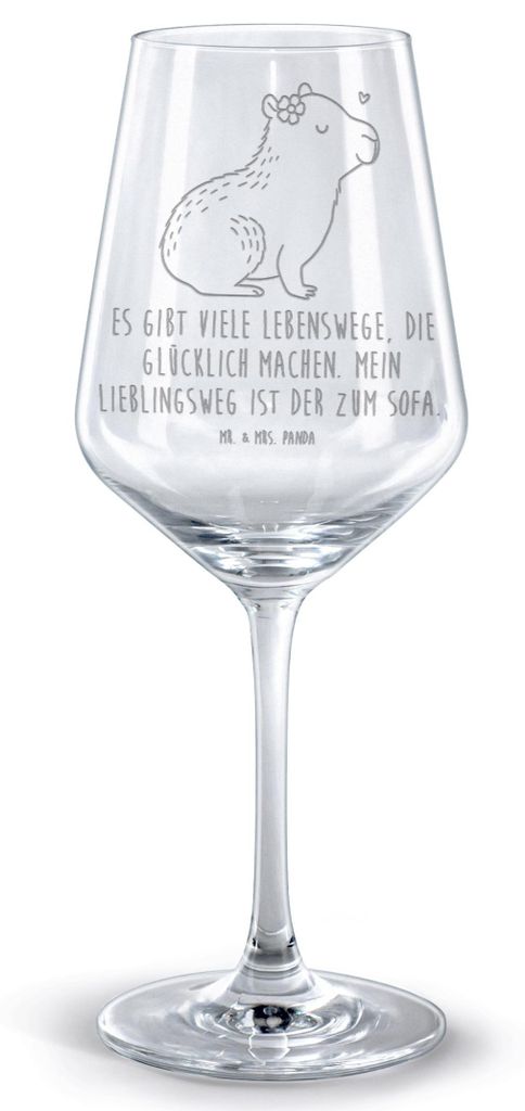 Mr. & Mrs. Panda Rotwein Glas Capybara Blume - Transparent - Geschenk, Kelch, Tiermotive, Bordeauxglas, für, Weinglas, Rotweinglas mit Gravur, gra...