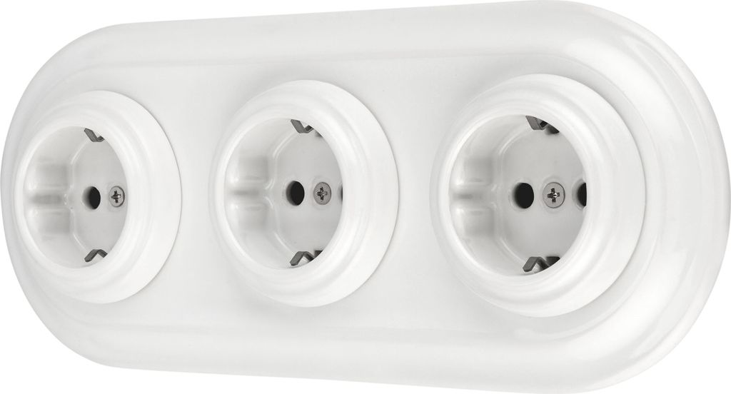 Unterputz Porzellan Retro Steckdose 3-fach, All-in-One, SET Produktbild 