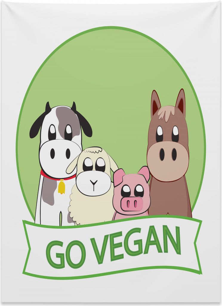 Abakuhaus Vegetarier Wandteppich, Go Vegan Slogan Tiere aus Weiches Mikrofaser Stoff Kein Verblassen Klare Farben Waschbar, 110 x 150 cm, Mehrfarbig