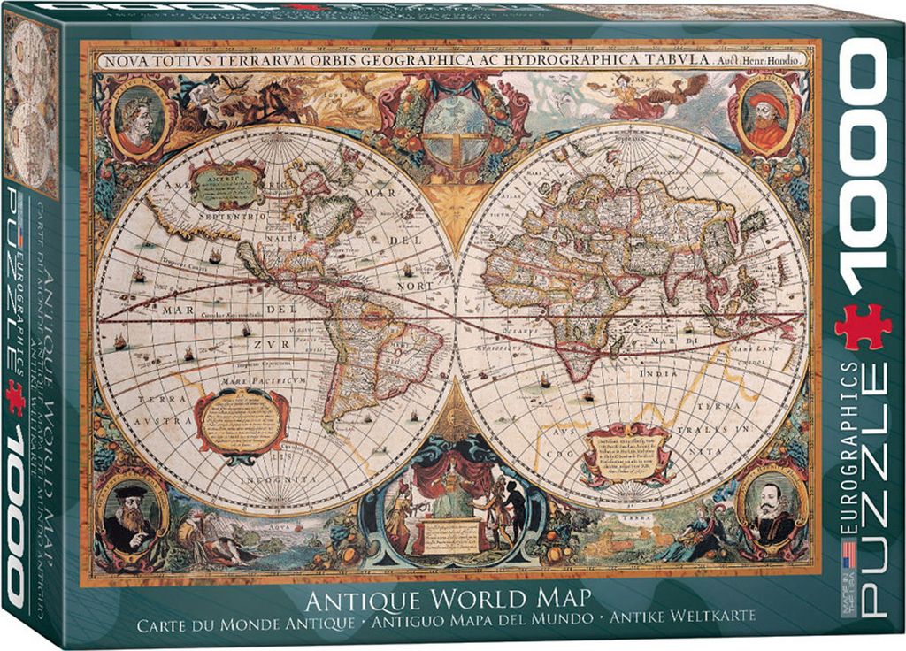 1000 Teile Puzzle - Puzzle - Antike Weltkarte Orbis Geographica + Puzzle Alu Rahmen für 1000er