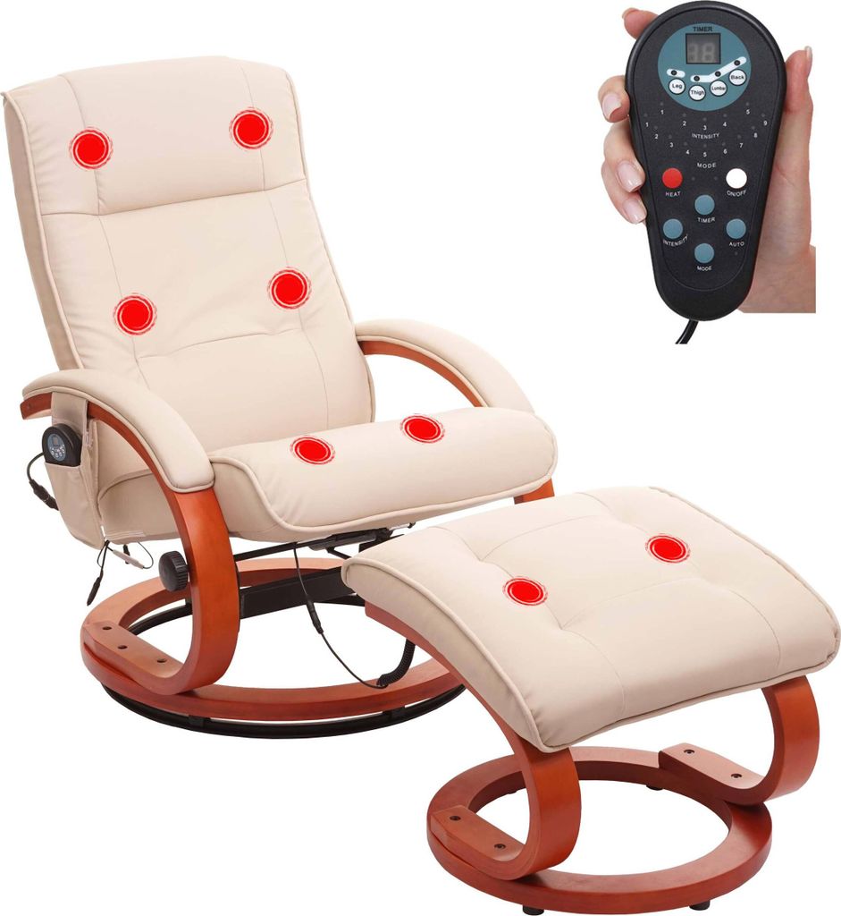 Massage-Fernsehsessel Pescatori II, Relaxsessel Massagesessel, Massagefunktion weiß-creme