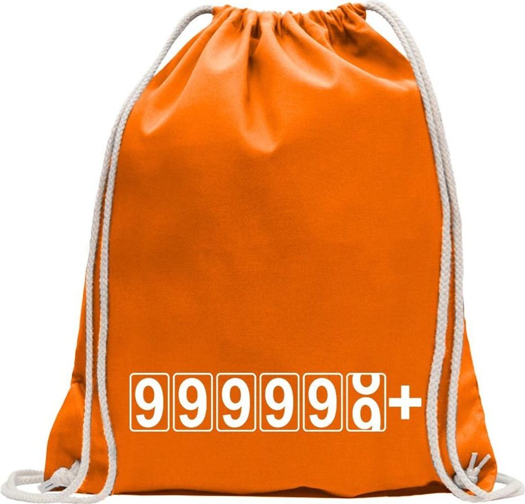 Kiwistar - Turnbeutel - mandarin - 999999+ km Kilometerzähler - Fun Rucksack Sport Beutel Gymsack Baumwolle mit Ziehgurt