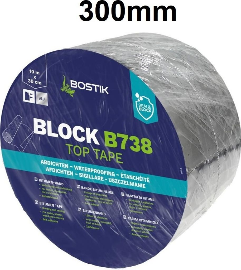 Bostik Block B738 Top Tape Aluminium Bitumen Dichtband 10m Rolle 300mm Breite