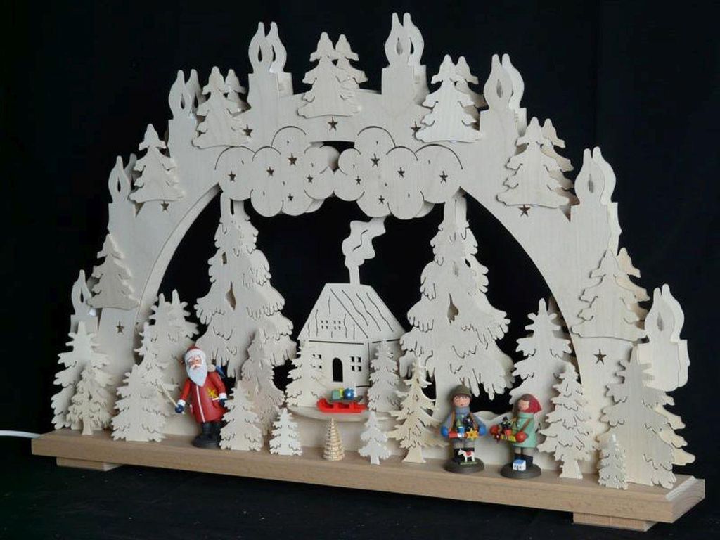 Schwibbogen mit Weihnachtsmann Striezelkinder und Beleuchtung BxHxT 70x43x7cm NEU