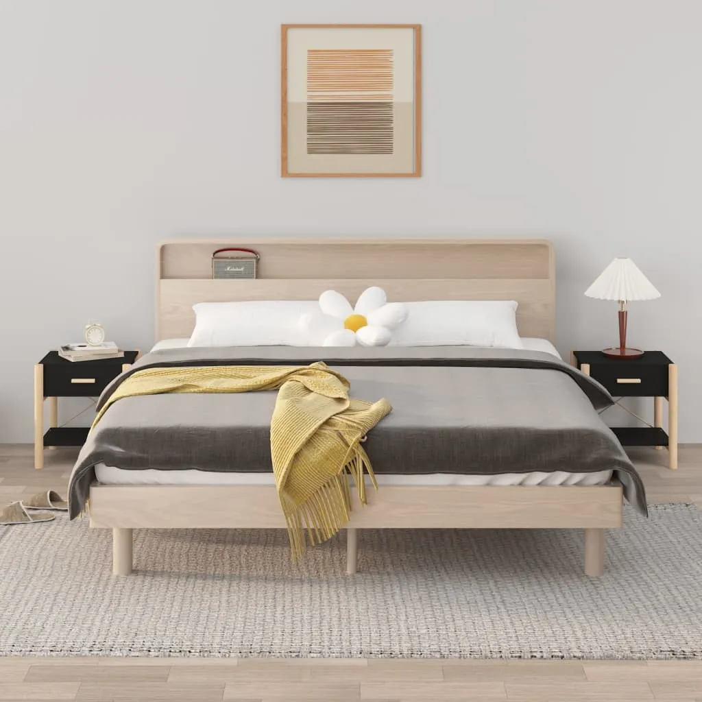 Tables de nuit pour petit espace lot de 2 noir 42x38x45 cm bois moderne