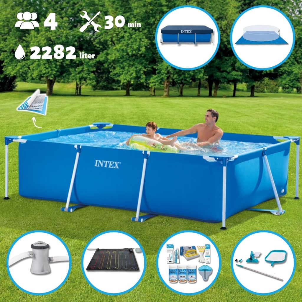 Intex-Schwimmbecken mit rechteckigem Rahmen – 260 x 160 x 65 cm – Blau – im Lieferumfang enthalten Abdeckung - Bodenplane - Filterpumpe für ...