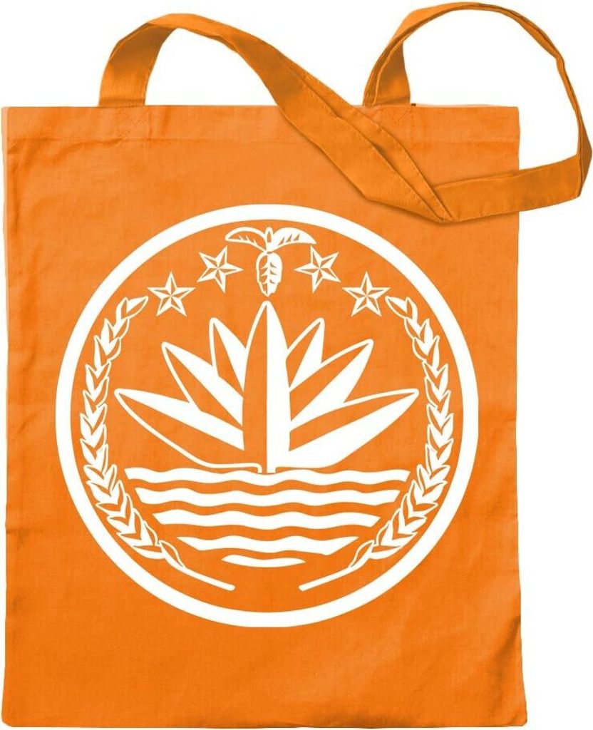 Kiwistar - Baumwolltasche - mandarin - Bangladesch Wappen - Tragetasche Stoffbeutel Umhängetasche Langer Henkel