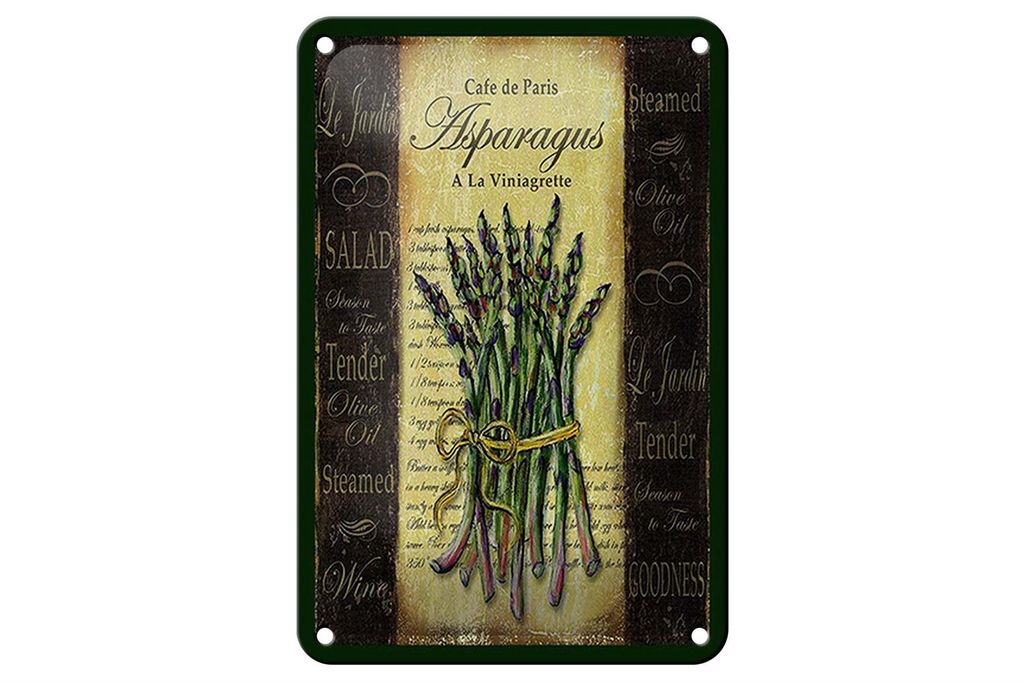 Blechschild Spruch 12x18cm Cafe de Paris Asparagus Spargel Produktbild 