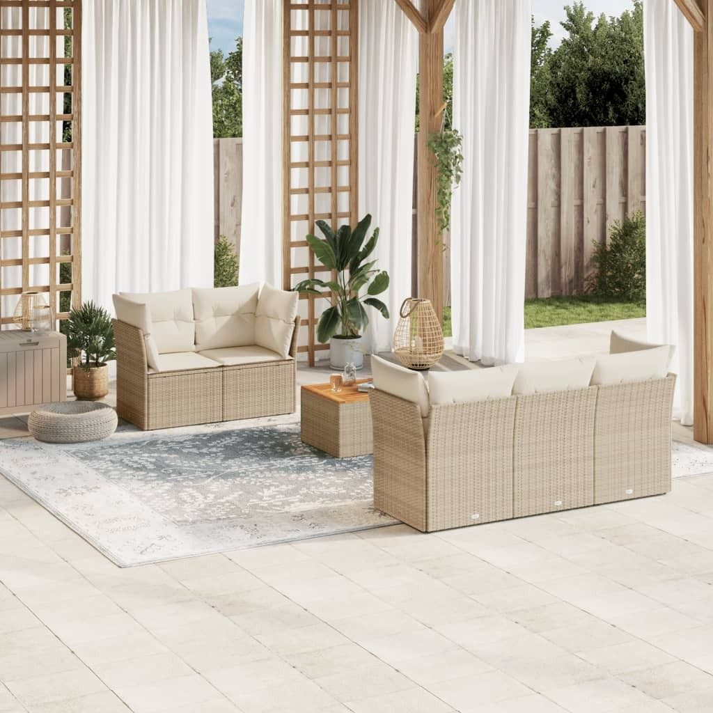 6-tlg. Garten-Sofagarnitur - mit Kissen Beige Poly Rattan - Gartenmöbelset 3255813
