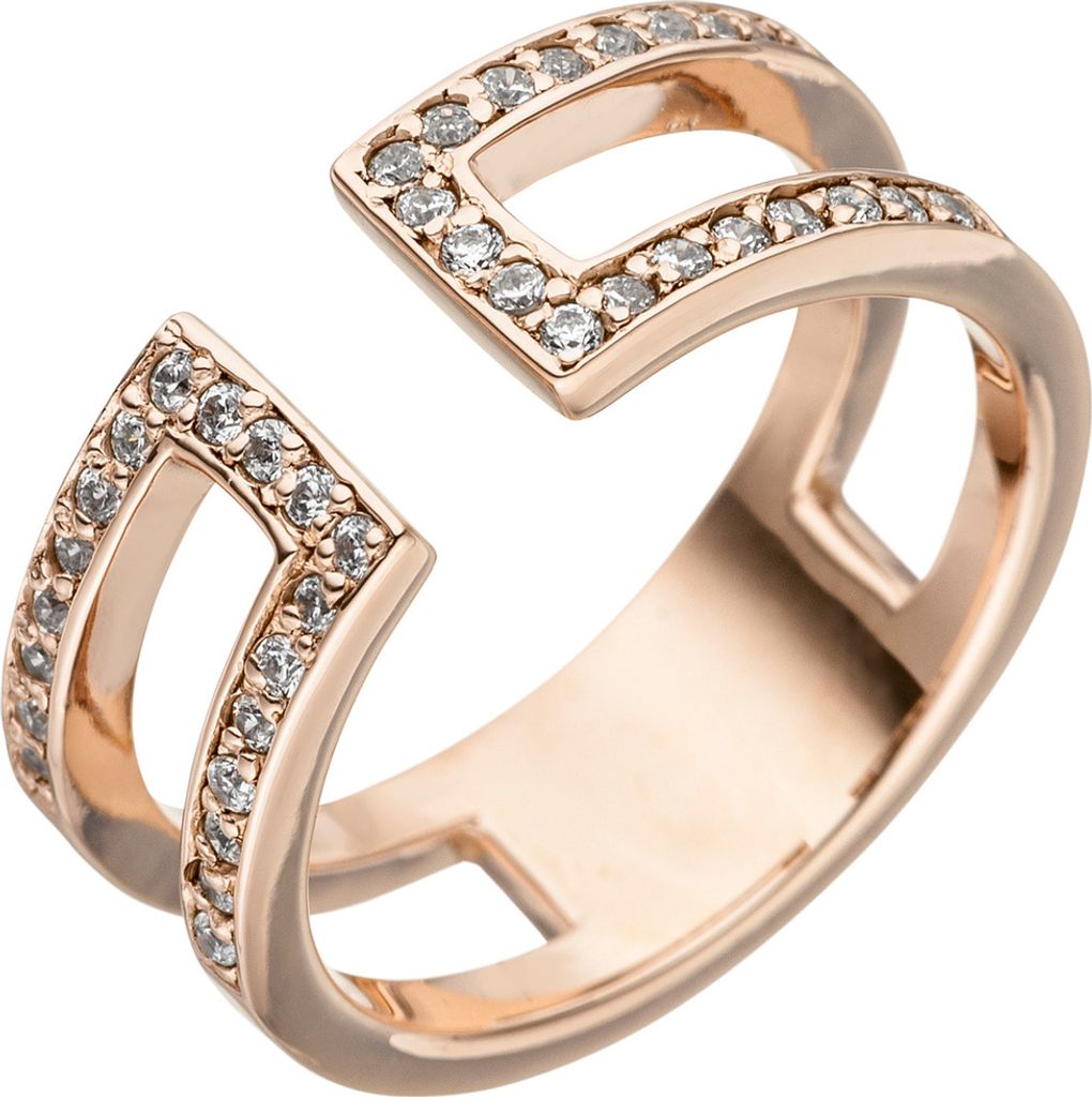 Ring 2-reihig mit Zirkonia offen 925 Silber Rotgold vergoldet Fingerschmuck Innenumfang 56mm Ø17.8mm
