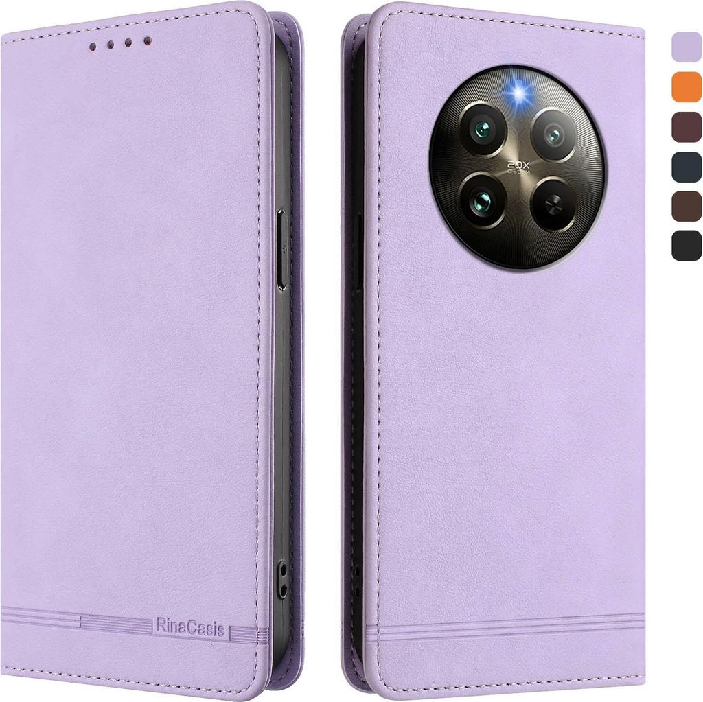 Hülle für Realme 13 4G, Retro Kunstleder Ständer Klapphülle mit Kartenfächer und Magnetische Violett
