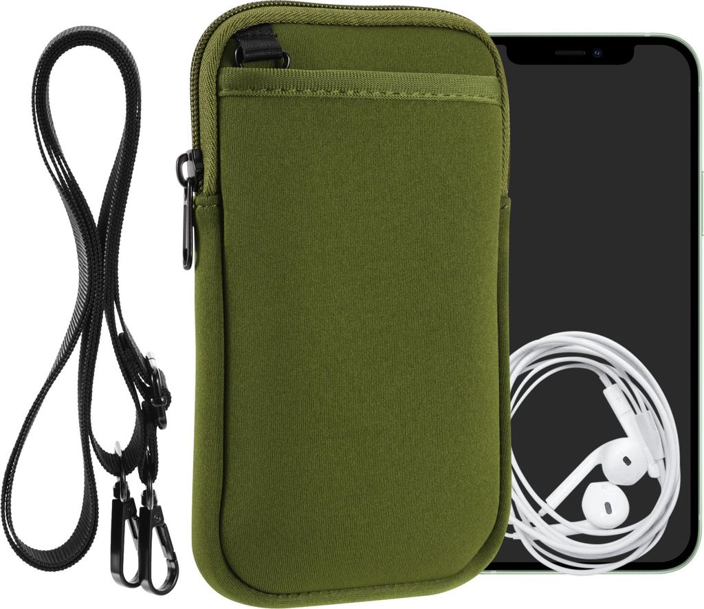 kwmobile Handy Tasche zum Umhängen für XL - 6,7/6,8" - Hülle mit Band - Neopren Cover mit Reißverschluss - 17,2 x 8,4 cm - Necklace Case in Oli...