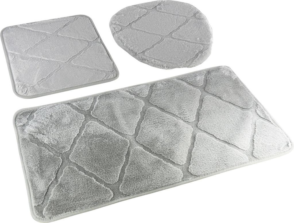 Badematte Badteppich Badvorleger Muna Hellgrau 3 tlg. 3 Stück: Teppich 45x75+ Unterlage 45x35+ Auflage 44x38