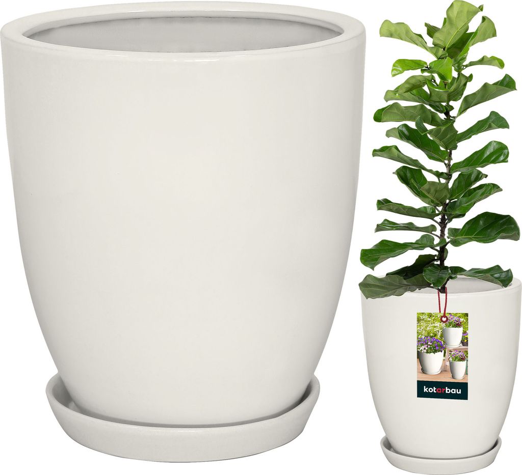 KOTARBAU® Doniczka na rosliny ze spodkiem Biala ? 26 cm Zdjęcie produktu 