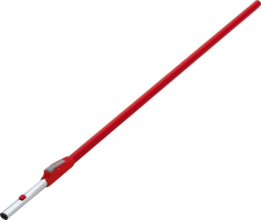 A red and silver telescopic pole against a white background.