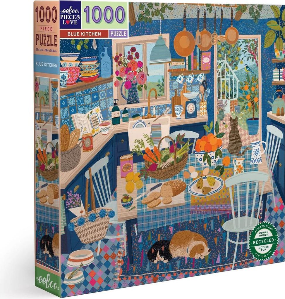 eeBoo Puzzle Blue Kitchen - 1000 Teile Karton Puzzle Erwachsene