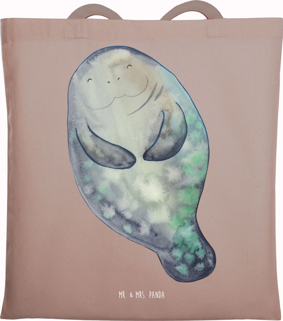 Mr. & Mrs. Panda Beutel Seekuh Happy - Braun Pastell - Geschenk, Einkaufstasche, Respekt, Neuanfang, Freundin, Achtsamkeit, Tote Bag, Schultasche, ...